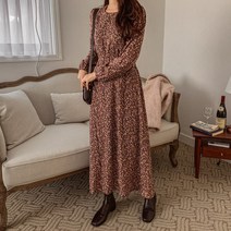 기모 플라워 쉬폰 롱원피스 OPS7084K1B