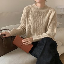레몬소울 여성용 콜로 루즈핏 꽈배기 니트티