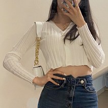 절개 골지 긴팔 크롭티 lkf104