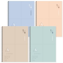 포포팬시 2000 4분할 수학연습장 4종 세트, 코랄, 민트, 블루, 베이지, 1세트