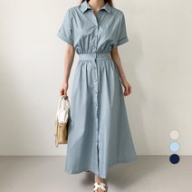 바블링브룩 여성용 롤업 반팔 셔츠 플레어 롱 원피스