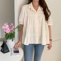 우츠싱 캉캉 카라 반팔 블라우스 BL4554K24