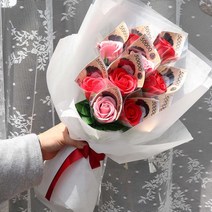 노블리 로안느 장미 비누꽃 10송이 돈꽃다발 + 메세지카드 + 기프트쇼핑백 세트, 레드