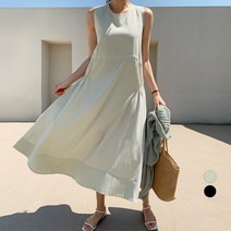 바블링브룩 여성용 슬리브리스 허리 스트링 플레어 롱 원피스