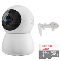 펭카 미캠 FULL HD 200만화소 홈CCTV IP네트워크 회전형 + SD 메모리 카드 64GB + 벽부형 브라켓, PD204