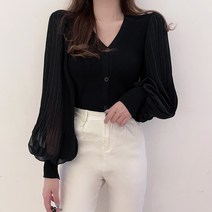 락블랑 여성용 벌룬 소매 니트 블라우스