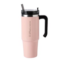 르리에 메이슨 보온보냉 텀블러 890ml + 빨대, 핑크
