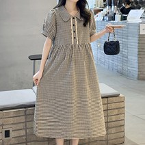 기본 블랙 앤 화이트 체크무늬 여름 임산부 원피스