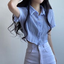 포니 카라 반팔 크롭 블라우스