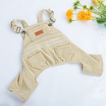 강아지 귀염뽀짝 코듀로이 작업복 멜빵바지, 베이지
