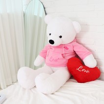 후드티셔츠 대형 곰인형, 핑크후드티(곰인형), 하트쿠션(랜덤발송), 130cm