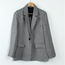 빼빼 여성용 카라넥 매니시 체크 린넨 자켓