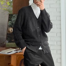 플레이즈 남성용 브이넥 심플 꽈배기 기본핏 가디건