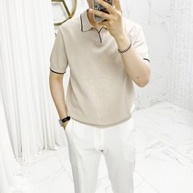 아도르클래식 남성용 배색 포인트 카라 니트 반팔티