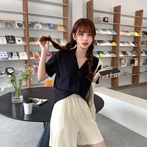 쉐어몰 반팔 모던 썸머 카라 블라우스