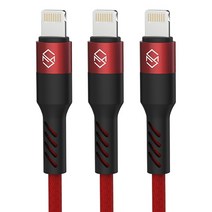 신지모루 로프 아이폰 고속충전 케이블 3개, 1m, 레드
