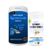 로라펫 소울메이트 구피 피드 130g + 로웰 블루웨이브 트로피컬 플레이크 15g 세트, 1세트