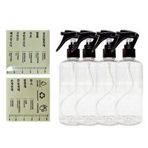 월드크린 투명 미니락 분무기 300ml x 4p + 스티커 세트, 검정, 1세트