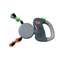 댕댕펫 강아지 버튼 듀얼 자동 리드줄, 그레이