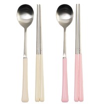 라온누리 블루밍 컬러 수저세트, 숟가락 2p + 젓가락 2쌍, 아이보리, 소프트핑크