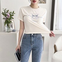 토마토팩토리 여성용 엔젤 크롭 반팔 티셔츠