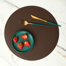 더블제이유 원형 가죽 식탁매트 4p, 브라운, 지름 38cm