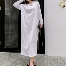 빅사이즈 트임 롱 임부 원피스 레터링