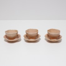 달소금 예쁜 도자기 다기 유광 꽃잎 찻잔세트, 피치, 3세트