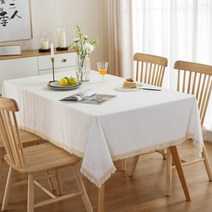 마켓에이 모던 원컬러 레이스 포인트 테이블커버 TYPE2, 화이트, 140  x 200 cm