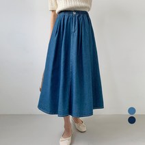 바블링브룩 여성용 데님 플레어 밴딩 롱 스커트