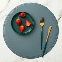 더블제이유 원형 가죽 식탁매트 4p, 라이트블루, 지름 38cm