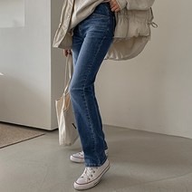 여성용 데일리 밴딩 일자핏 데님 팬츠