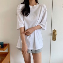 투데이앤룩 여성용 코튼 트임 레이어드 루즈핏 반팔티셔츠