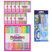 종이나라 2000 뜯어쓰는 꽃무늬 모아 색종이 30매 10p + 고쿠요 SAXA 플라이 캡 가위 블루, 1세트, 60색