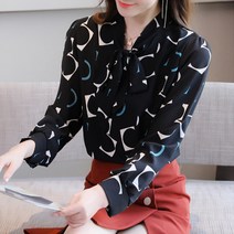 알로데 쥬방스 도형 패턴 리본 블라우스