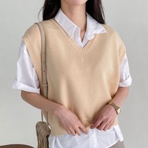 오오엘 간절기 여성 심플 베이직 캔버스 심플 조끼