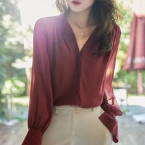 블랙스완 여성용 쉬폰 V넥 셔츠