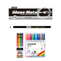 지구화학 유리용 색연필 검정 1타 + 투코비 코마 삼각지우개연필 TC-208 B + 모나미 슈퍼사인펜 12색, 혼합색상, 1세트