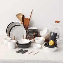 도호 디퓨어 4인 그릇세트 28p, 차콜 + 화이트, 밥그릇 + 국그릇 + 접시 17cm + 접시 20cm + 찬기 8cm + 찬기 11cm + 찬기 13cm + 찬기 15cm + 머그 + 수저받침