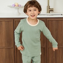 따솜 모이앤듀 아동용 배색무지 그린 덤블워싱 30수 후라이스 9부 실내복 상하 세트