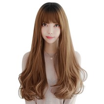 하이유니 레이어드 C컬 펌 롱 헤어 긴머리 통가발 67cm + 가발망 + 거치대 세트, 허니브라운(가발), 랜덤발송(거치대)