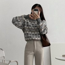 에이와비 여성용 빈티지 노르딕 라운드 니트