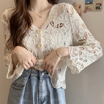 아뗄릭 여성용 브이넥 러블리 플라워 자수 펀칭 숏 가디건 13827