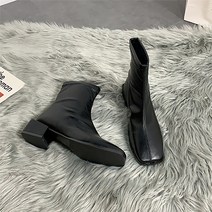 더플로우컴퍼니 여성용 트랜디한 스퀘어 뒷굽 첼시부츠