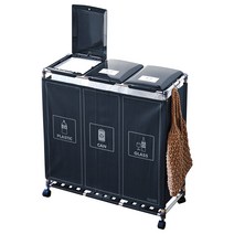 센스큐 이지핏 3단 분리수거함 리치 타입, 블랙, 1개