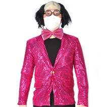 파티쇼 반짝이자켓 105 +나비넥타이 중 핑크+ 마빡이가발 블랙 + 바보안경 빙글빙글, 핑크, 1세트