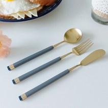 보겐 카라 디저트 커트러리 3종 세트, 디저트스푼 + 디저트포크 + 버터나이프, 골드차콜