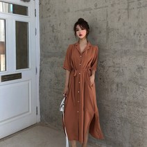 옆트임 반팔 롱 셔츠 원피스