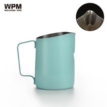 벨크리머 스팀 피처 샷잔 WPM 혜가라 꽃항아리 450CC 커피라 꽃컵 우유거품컵 라꽃 우유항아리 스텐 빗살 뾰족한 입 둥근, 07 구이 블루450CC【둥근부리】HC7106BU