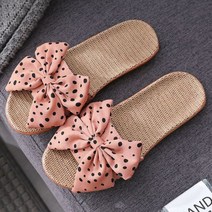 봄신발 웨지샌들 여성용 나비 매듭 린넨 슬리퍼 일본 귀여운 웨이브 포인트 가정 실내 신발 미끄럼 방지 여름